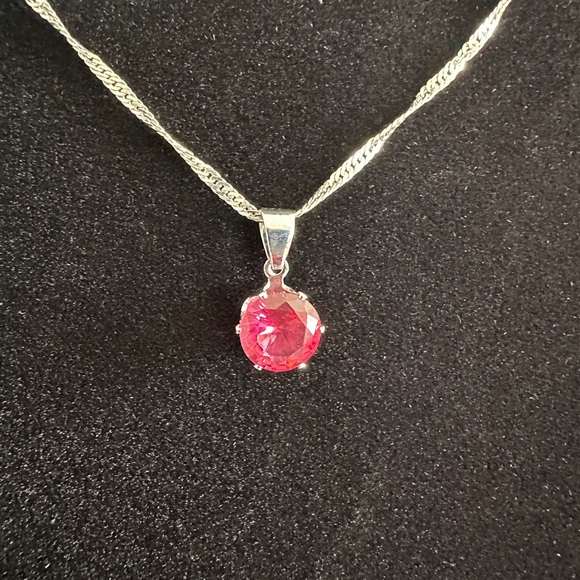 Sterling Silver Necklace and Earring Set with Pink Gemstones - Picture 3 of 10